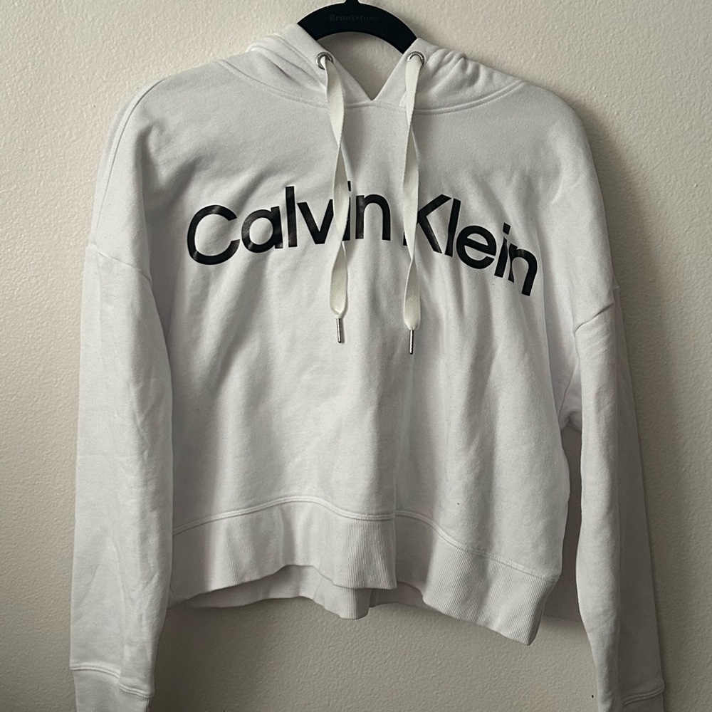 Calvin Klein White Cropped Hoodie